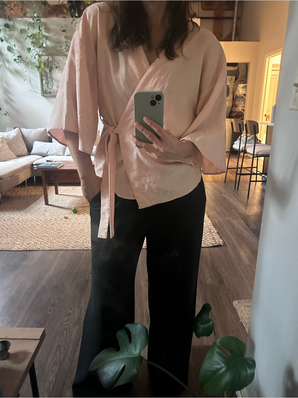 Women's Jacquard Pink Relaxed Wrap Top